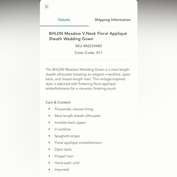 NWT BHLDN Meadow V-Neck Floral Appliqué Sheath Wedding Dress - Picture 6 of 12